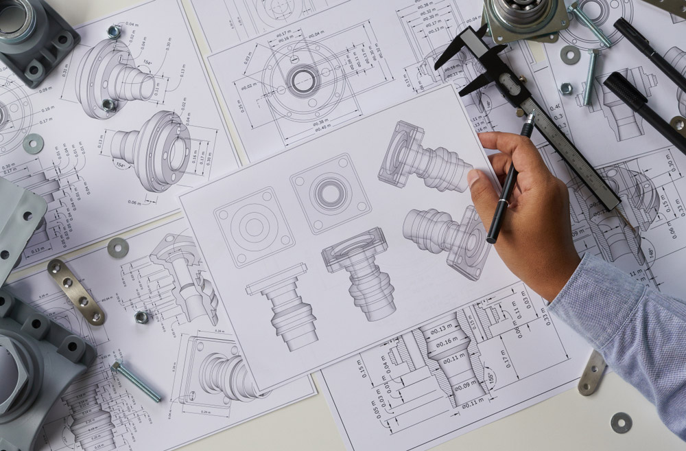 Engineer,Technician,Designing,Drawings,Mechanicalâ,Parts,Engineering,Engine,Manufacturing,Factory